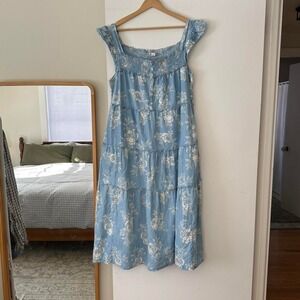 Old Navy Blue Floral Cotton Midi Dress Size M